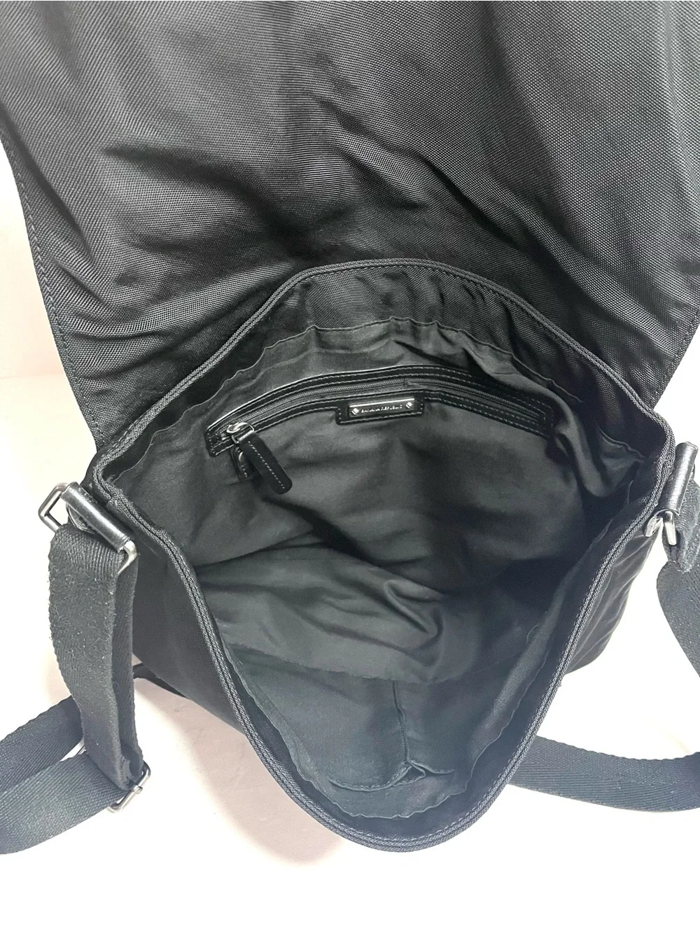 Banana Republic Black Nylon Canvas & Leather Messenger Bag